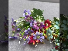 সিমুলেটেড 15 মাথা আবরণ সুখী ক্রাইসেন্থেমাম ছোট হ্যান্ডেল বান্ডিল সিল্ক ফুল হোম হোটেল বিবাহের pho