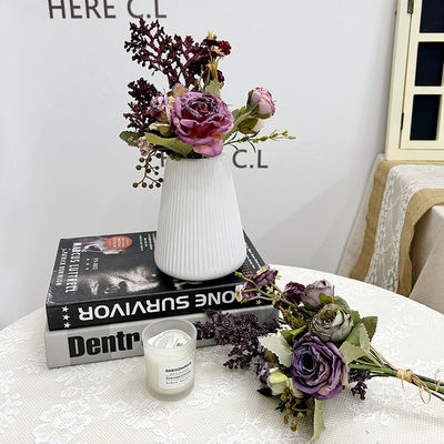 কেনা ফরাসি স্টাইলের গ্রিলেড মাল্টি-হেড রোজ সিমুলেশন ফুলের টেবিল ফুলের সাজসজ্জা, হ্যান্ডহেল্ড ফুল, জাল ফুলের তোড়া সজ্জা অনলাইনে উৎপাদন