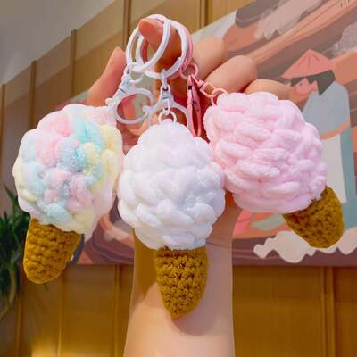 কেনা হাত বোনা কাঠের সুতা আইসক্রিম crochet পশু প্লাশ পুতুল সুপার নরম ছোট উপহার কীচেন দুল সূক্ষ্ম ক্লিপ মেশিন পুতুল অনলাইনে উৎপাদন