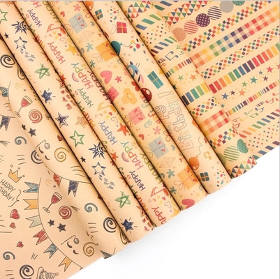 কেনা ব্রাউন 80gsm ক্রাফট গিফট র‍্যাপ পেপার রোল শীট 50X70cm শুভ জন্মদিন প্যাটার্ন online manufacture