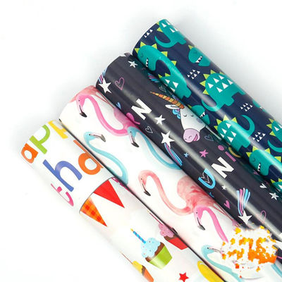 কেনা বাচ্চাদের জন্য ফ্ল্যামিঙ্গো এবং ডাইনোসর সোনার উপহার মোড়ানো কাগজ রোল কার্টুন ডিজাইন অনলাইনে উৎপাদন