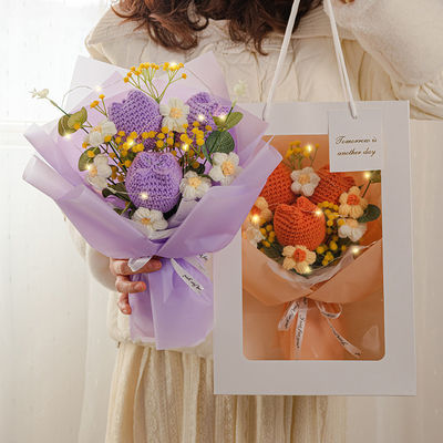 ভালো দাম 30x35 সেন্টিমিটার বোনা পিল হস্তনির্মিত টিউলিপ ইয়ার ফুলের তোড়া মহান মা দিবস উপহার অনলাইন